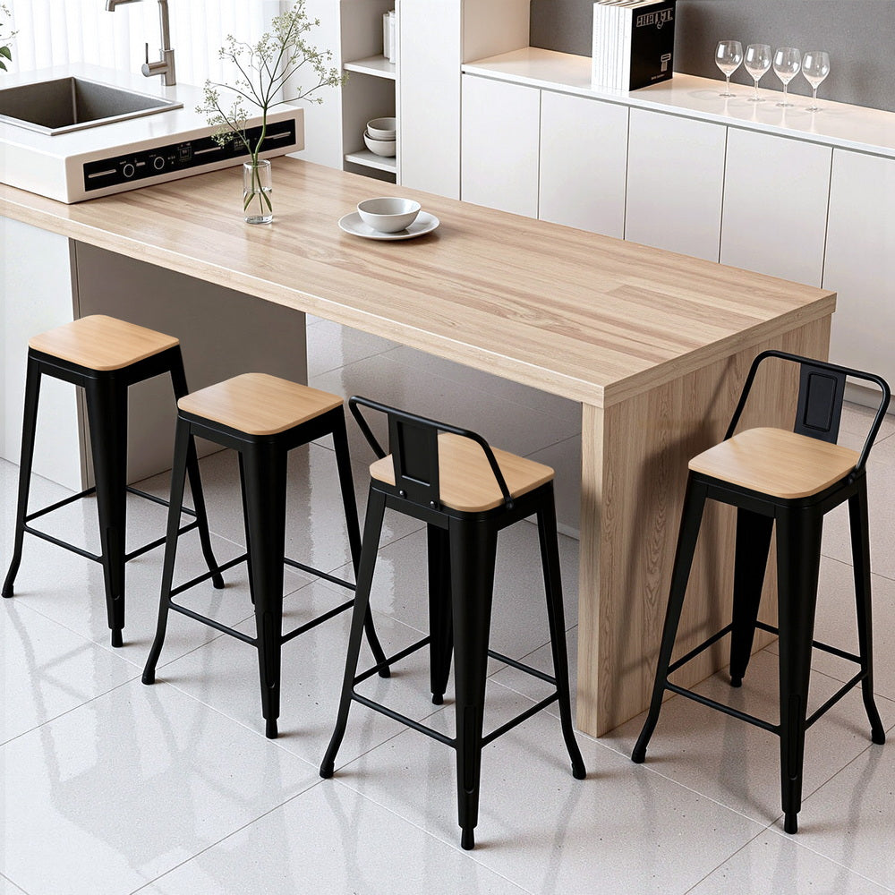 Artiss 4x Bar Stools Kitchen Counter High Chair Dining Stackable Metal Black