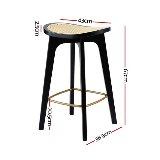 Artiss 2x Bar Stools Rattan Counter Kitchen Dinning Chair Bamboo Saddle Black
