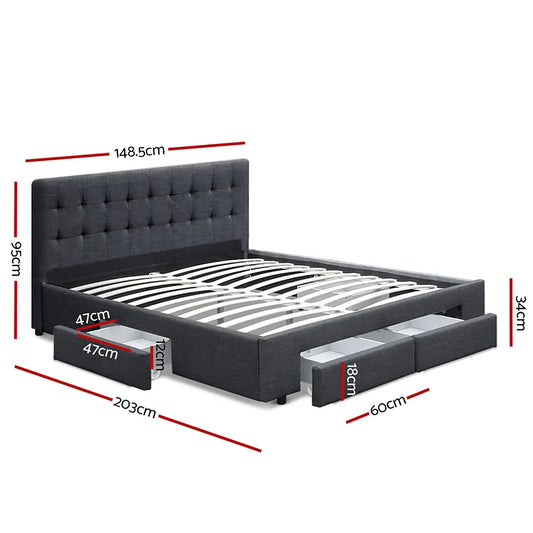 Artiss Bed Frame Double Size with 4 Drawers Grey AVIO - Mekamart Australia