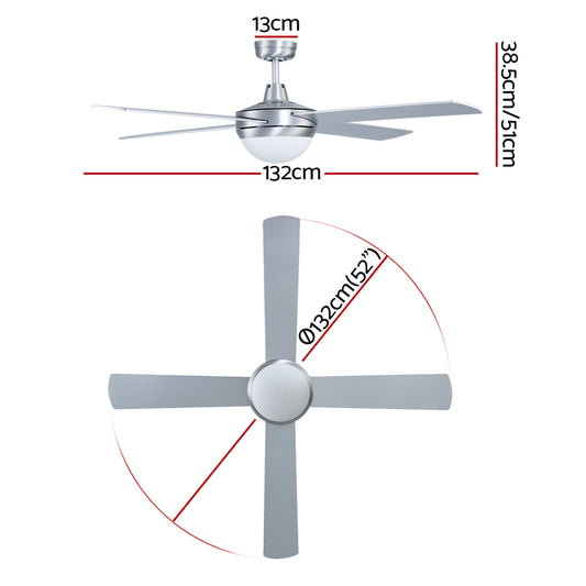 Devanti 52'' Ceiling Fan DC Motor w/Light w/Remote - Silver