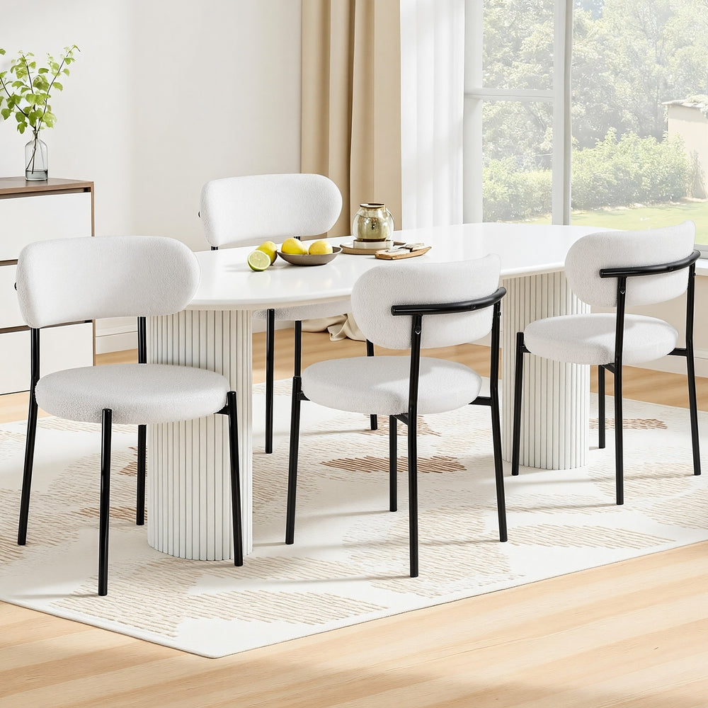 Artiss Dining Chairs Set of 4 Sherpa Boucle White