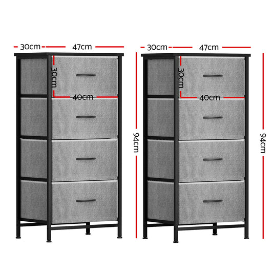 Artiss Set of 2 Chest of 4 Drawers Storage Dresser Tallboy Grey