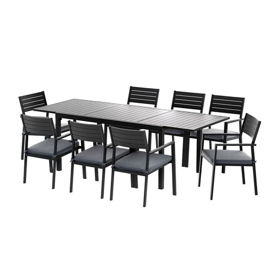 Gardeon Outdoor Dining Set 9PCS Aluminum Extendable Table Chairs Patio Furniture