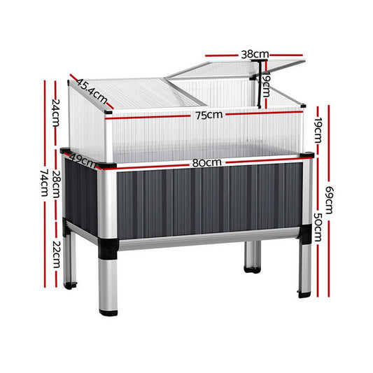 Green Fingers Raised Garden Bed x2 80x49x74cm Greenhouse Planter Box Galvanised Herb