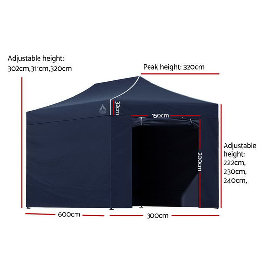 Instahut Gazebo Pop Up Marquee 3x6 Folding Tent Gazebos Camping 500D Oxford Navy