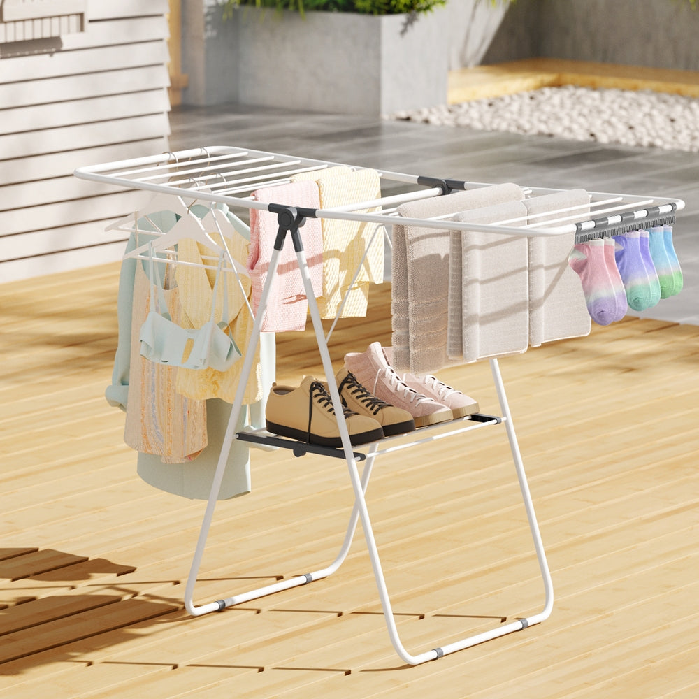 Artiss 2 Tier Clothes Rack Airer Foldable 139CM White