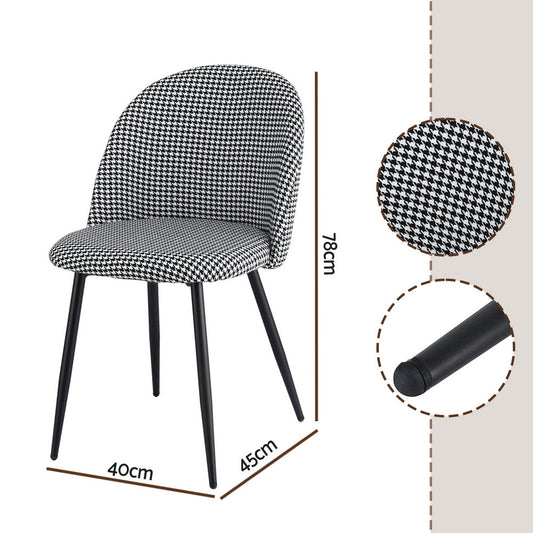 Artiss Dining Chairs Set of 2 Linen Solid Curved Houndstooth