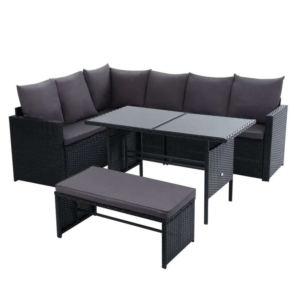 Gardeon Outdoor Furniture Dining Setting Sofa Set Lounge Wicker 8 Seater Black - Mekamart Australia