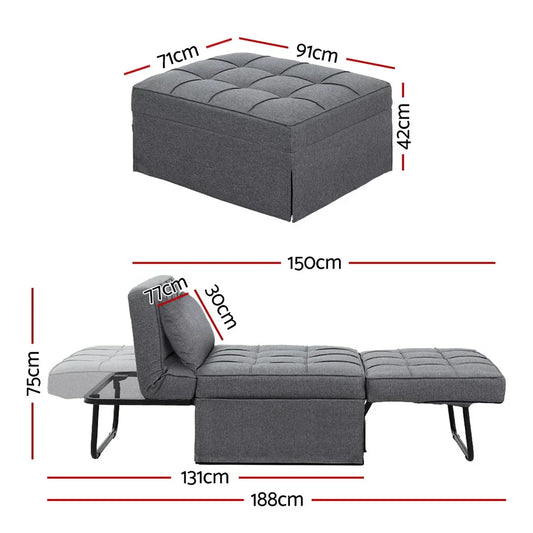 Artiss Sofa Bed Lounge Convertible Ottoman 1 Seater Couch Recliner Linen Grey - Mekamart Australia