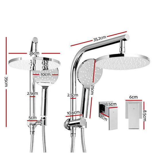 Cefito 9'' Rain Shower Head Set Handheld Round High Pressure Twins Tap Chome - Mekamart Australia