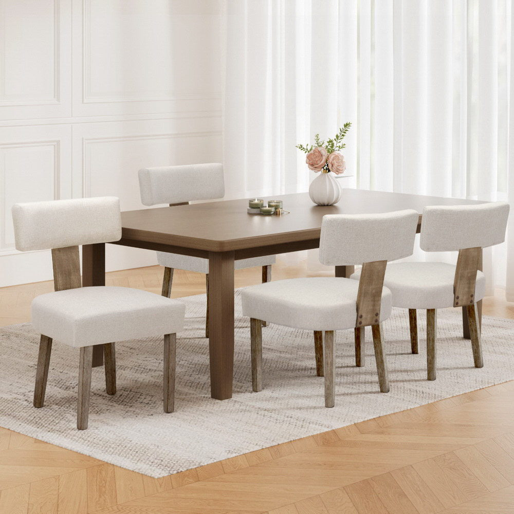 Artiss Dining Chairs Set of 4 Linen Fabric Wooden Beige