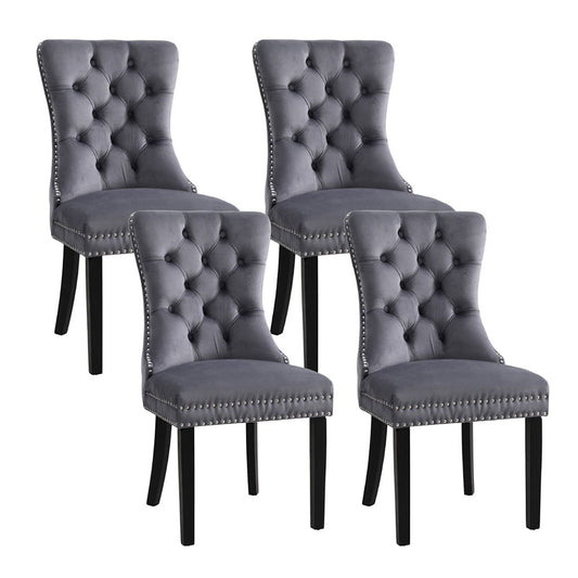1 Set of 4 Artiss Dining Chairs Grey Velvet