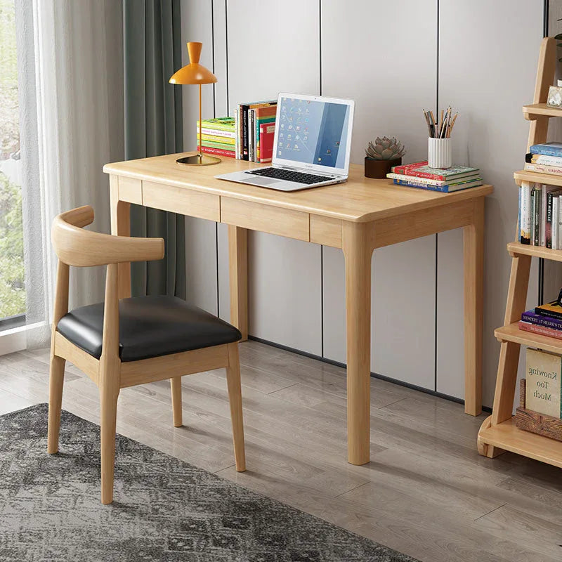 Mitch Solid Wood Study Desk /Rubberwood/Minimal Assembly/Natural Wood Colour - Mekamart Australia