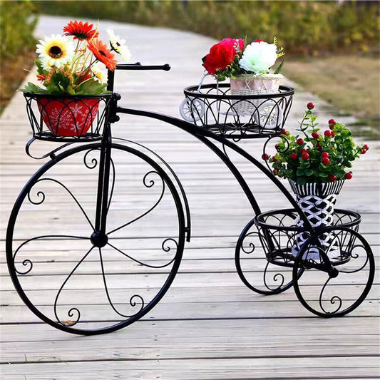 Iron Tricycle Plant Stand Pot Holder Black Solid Pattern
