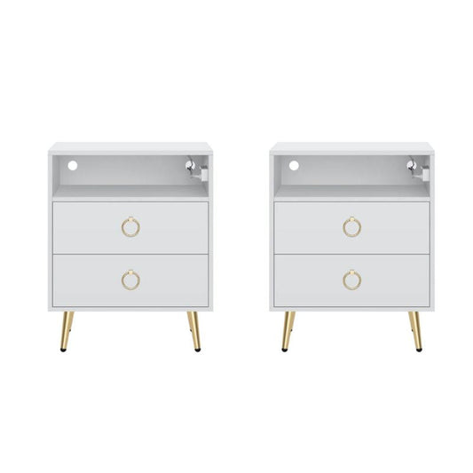 Amelia Modern LED Bedside table with USB and power socket white x 2