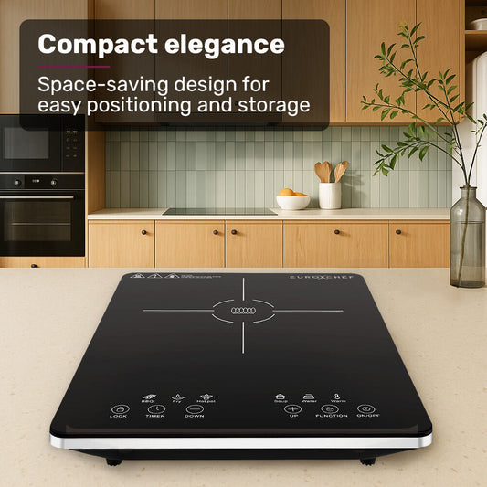 EUROCHEF Induction Cooktop, 2000W, 9 Heat Levels, Fast Electric Portable Cooker, Touch Controls