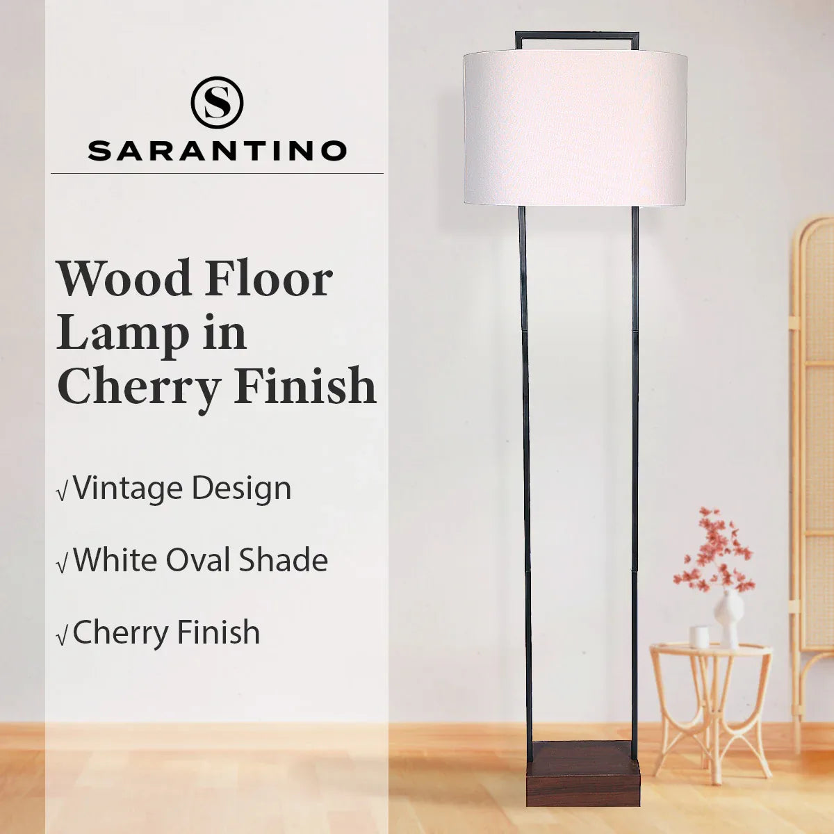 Sarantino Wood Floor Lamp in Cherry Finish - Mekamart Australia