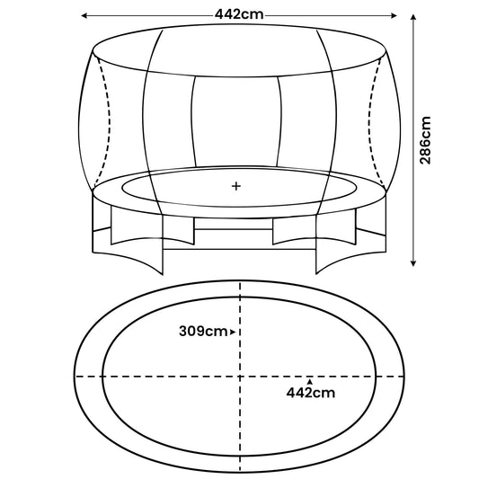 Kahuna 10 ft x 15 ft Oval Outdoor Trampoline L.E.D. Basketball Set Reversible Rainbow & Orange Safety Pad Safety Net Ladder