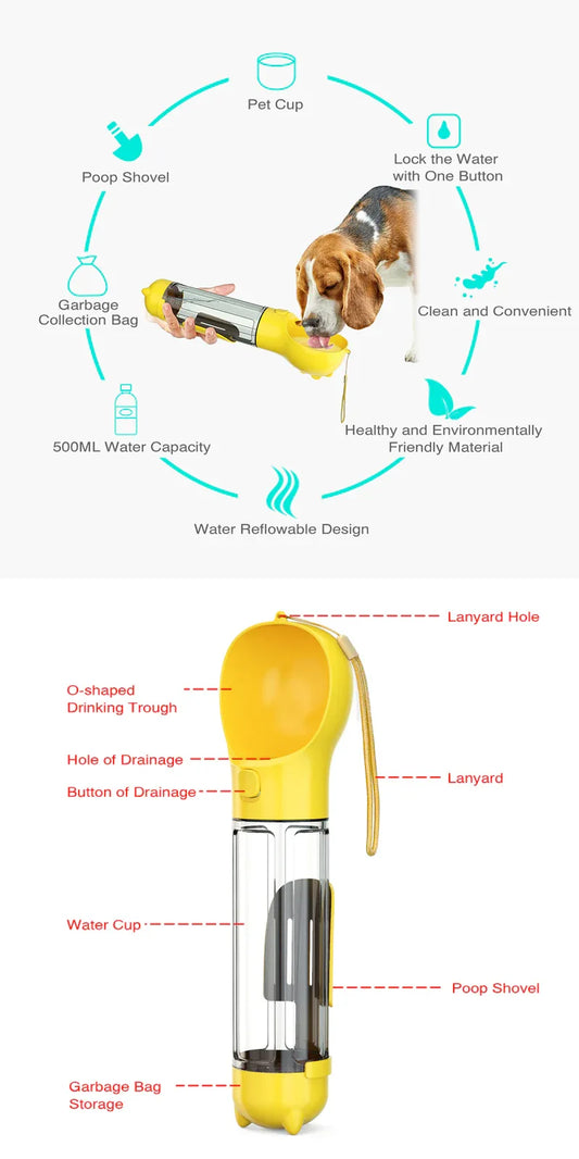 YES4PETS 4 in 1 Portable Pet Dog Puppy Cat Drinking Mug Water Feeder Bottle Valve Travel Bottle Yellow - Mekamart Australia