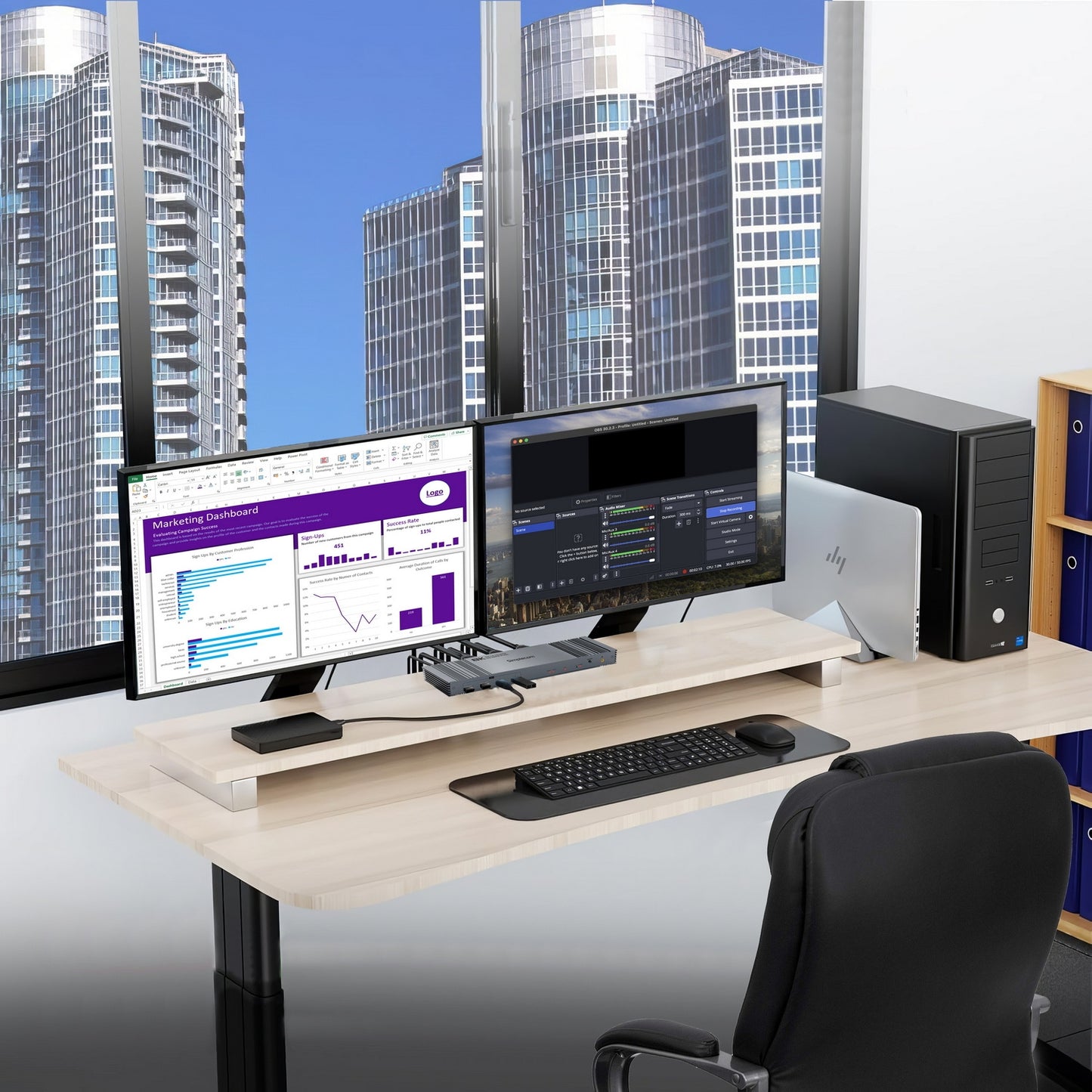 Simplecom KM490 HDMI and DisplayPort Dual Monitor KVM Switch for 2 Computers with 4-Port USB 3.0 Hub 5Gbps 8K@60Hz