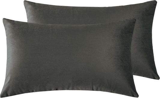 Twin-Pack Velvet Cushion Covers - Soft Microfibre Cushion Covers with Hidden Zipper (Dark Grey, 30cm*50cm)