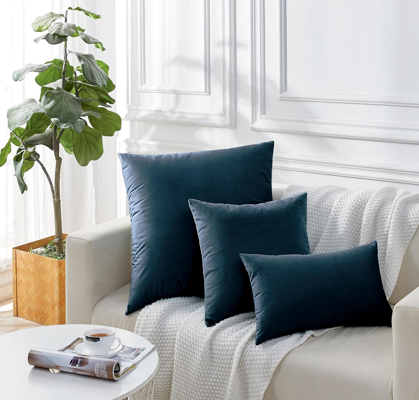 Twin-Pack Velvet Cushion Covers - Soft Microfibre Cushion Covers with Hidden Zipper (Dark Teal, 65cm*65cm)