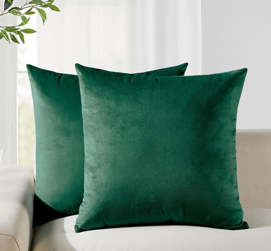 Twin-Pack Velvet Cushion Covers - Soft Microfibre Cushion Covers with Hidden Zipper (Emerald Green, 45cm*45cm)