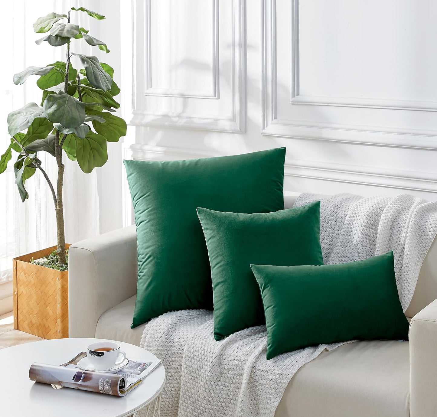 Twin-Pack Velvet Cushion Covers - Soft Microfibre Cushion Covers with Hidden Zipper (Emerald Green, 65cm*65cm)