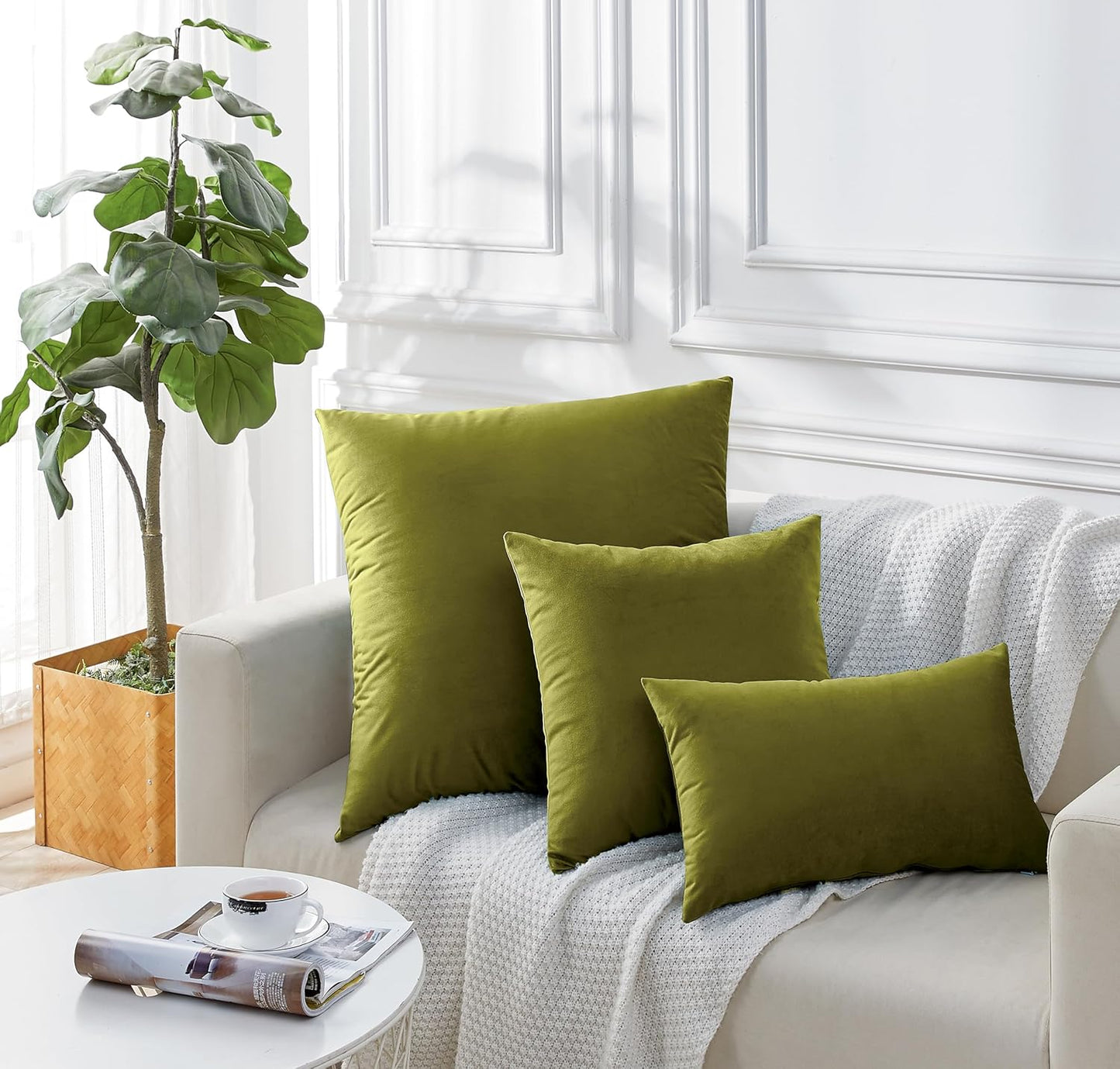 Twin-Pack Velvet Cushion Covers - Soft Microfibre Cushion Covers with Hidden Zipper (Green, 30cm*50cm)