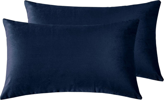 Twin-Pack Velvet Cushion Covers - Soft Microfibre Cushion Covers with Hidden Zipper (Navy Blue, 30cm*50cm)