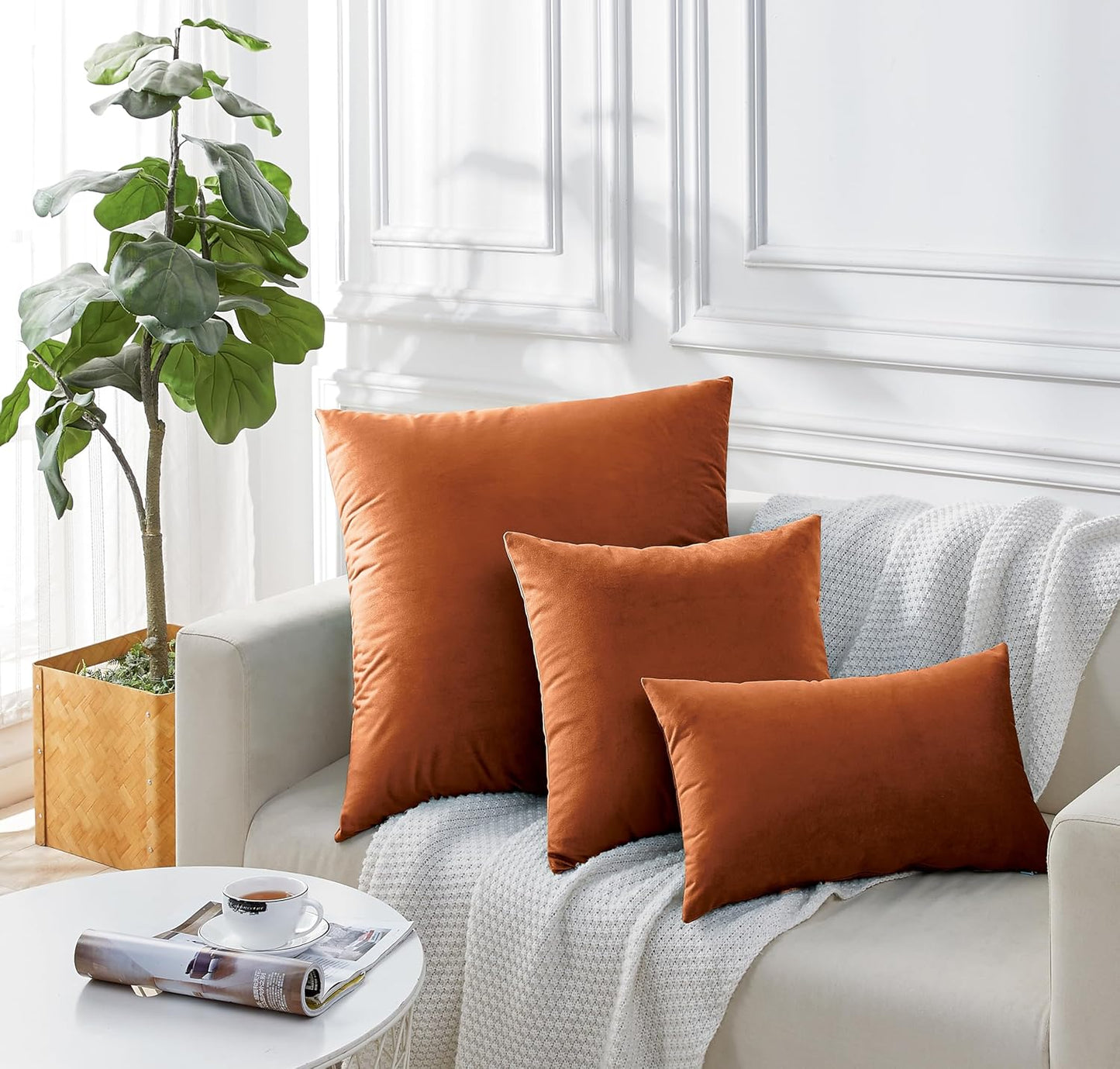 Twin-Pack Velvet Cushion Covers - Soft Microfibre Cushion Covers with Hidden Zipper (Terracotta, 30cm*50cm)