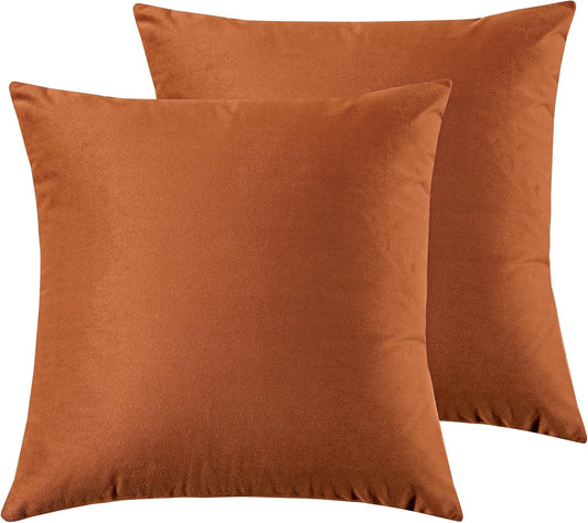 Twin-Pack Velvet Cushion Covers - Soft Microfibre Cushion Covers with Hidden Zipper (Terracotta, 65cm*65cm)