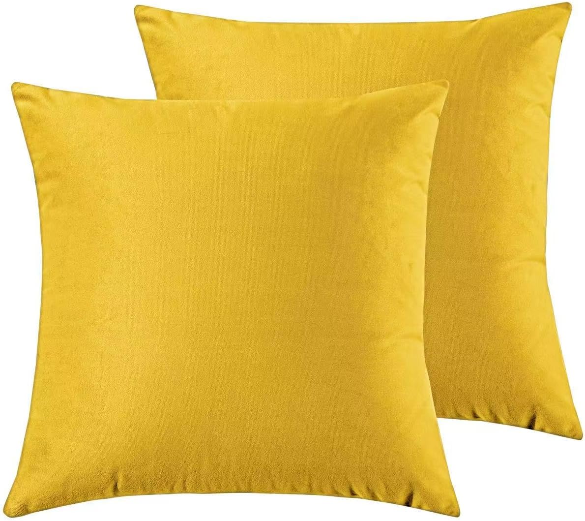 Twin-Pack Velvet Cushion Covers - Soft Microfibre Cushion Covers with Hidden Zipper (Yellow, 45cm*45cm)