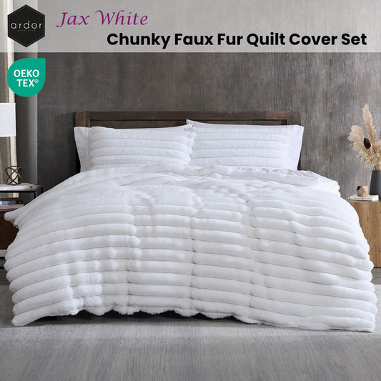 Ardor Jax White Chunky Faux Fur Quilt Cover Set King