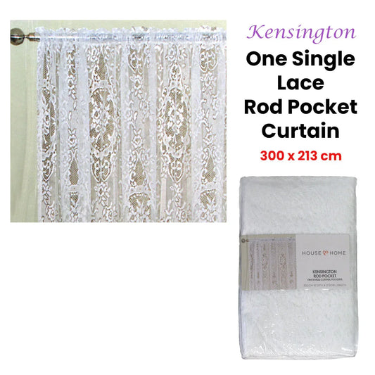 Yours to Love One Kensington White Lace Rod Pocket Curtain 300 x 213 cm - Mekamart Australia