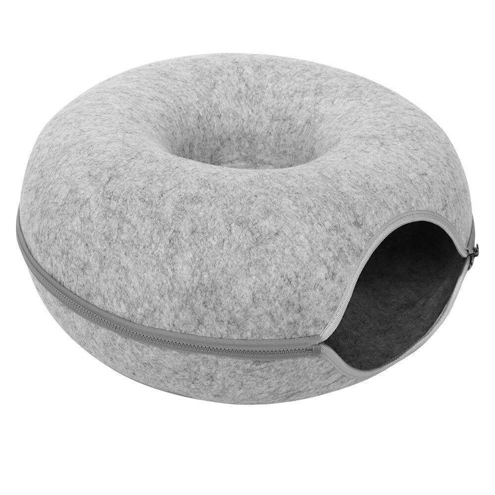 Felt Cat Tunnel Bed Donut Cave Nest for Kittens and Small Pets 50x30cm - Light Grey