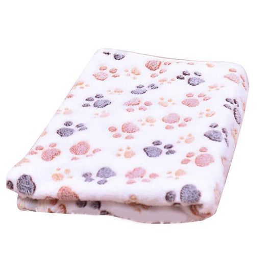 Medium Size Pet Mat Paw Print Cat Dog Puppy Fleece Soft Pet Blanket Bed Cushion - Pink