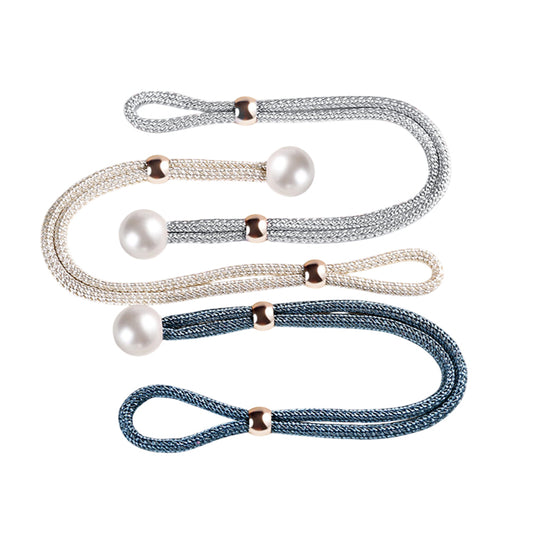 Curtain Tiebacks Pearl Strap Set 3 Pairs Decorative Buckle Holder Rings Hooks - White