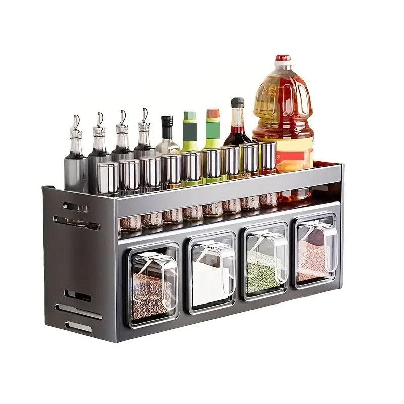 Wall Mounted Kitchen Spice Box Shelf Multifunctional Organiser for Herbs Spices - 3-Grids