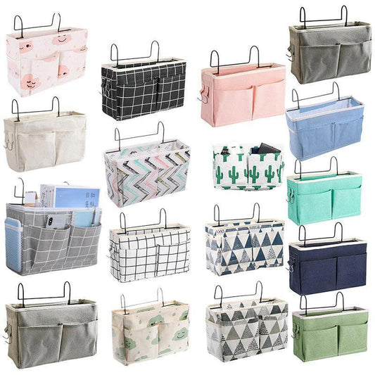 Hanging Bedside Storage Caddy with Pockets for Bunk Bed Dorm Couch Organizing - White