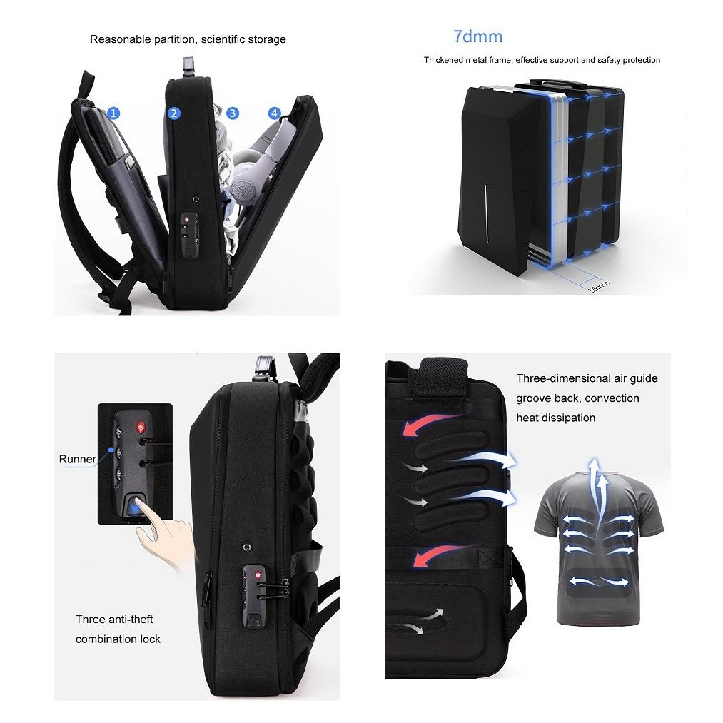 Anti-theft Hard Shell Backpack for Men with Alloy Frame - Blue