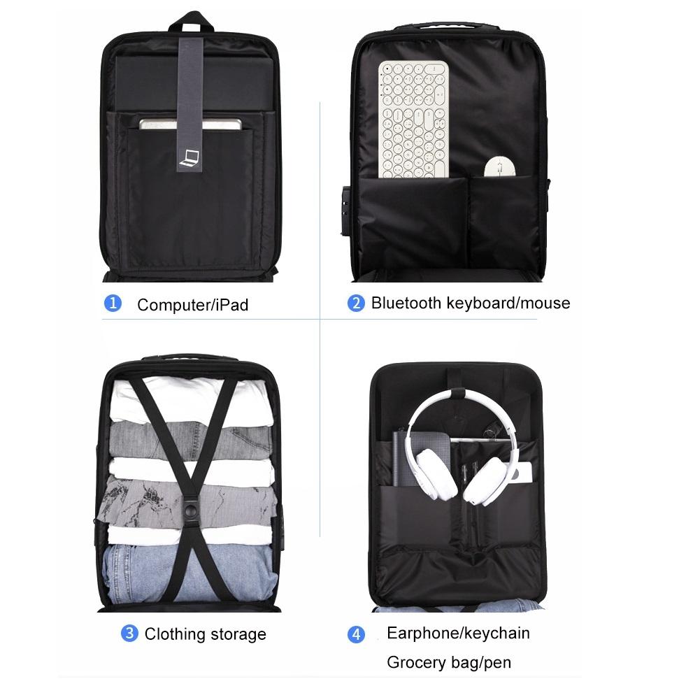 Anti-theft Hard Shell Backpack for Men with Alloy Frame - Blue