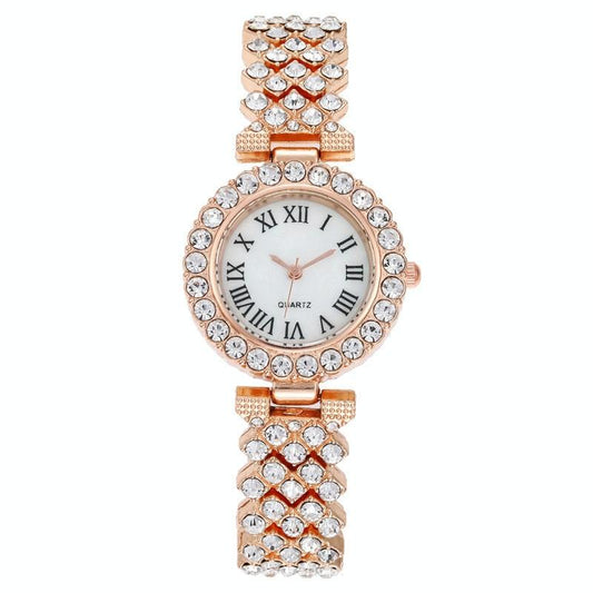 Rose Gold Roman Diamond Women Quartz Watch