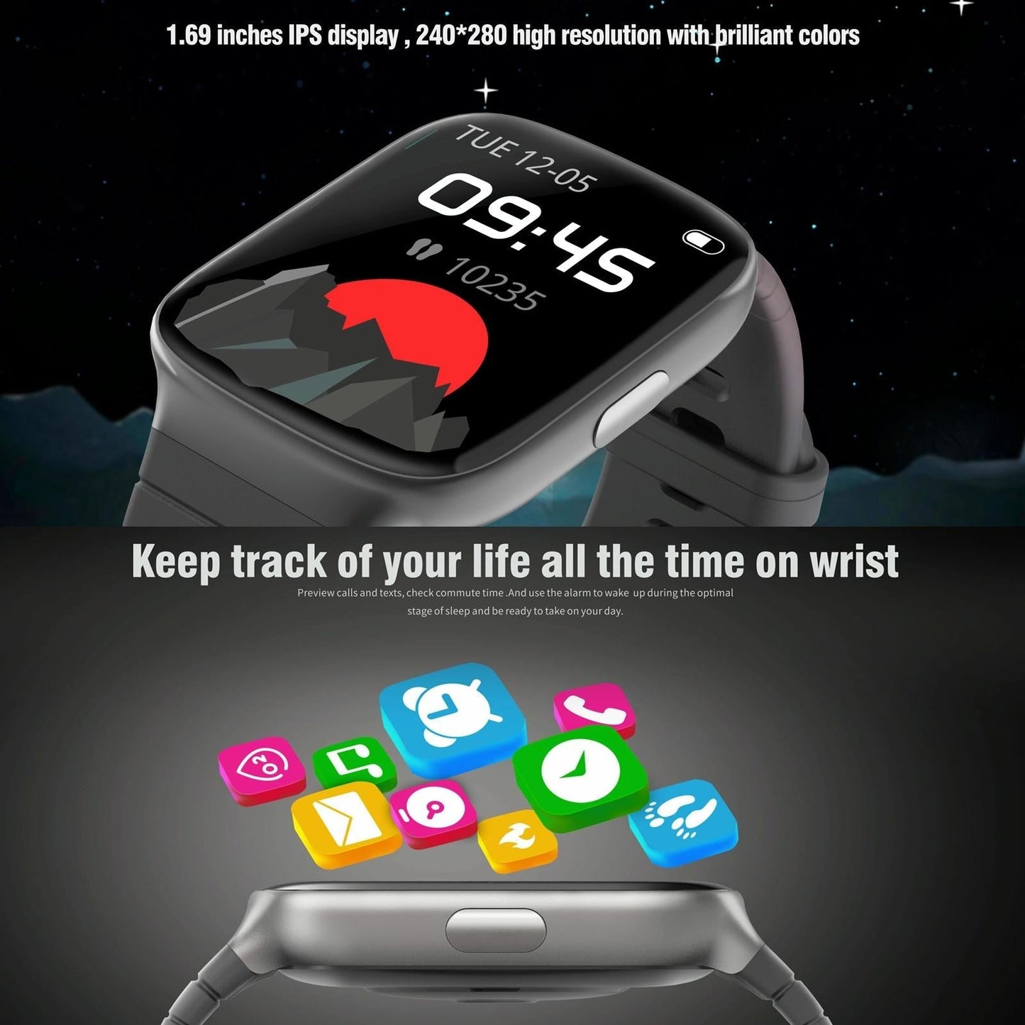 1.69 Inch Ips Screen 5Atm Waterproof Sport Smart Watch Support Sleep Monitoring / Heart Rate Monitoring / Sport Mode / Incoming Call & Information Reminder - Rose Gold
