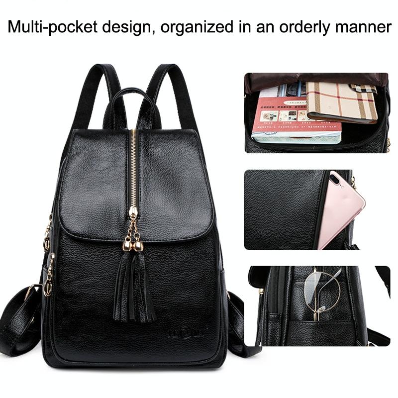 Leather Travel Backpack - Anti-theft Compact - Red