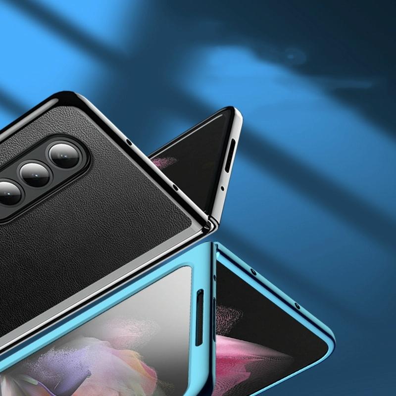 For Samsung Galaxy Z Fold4 5G Leather Plated Phone Cover - Black