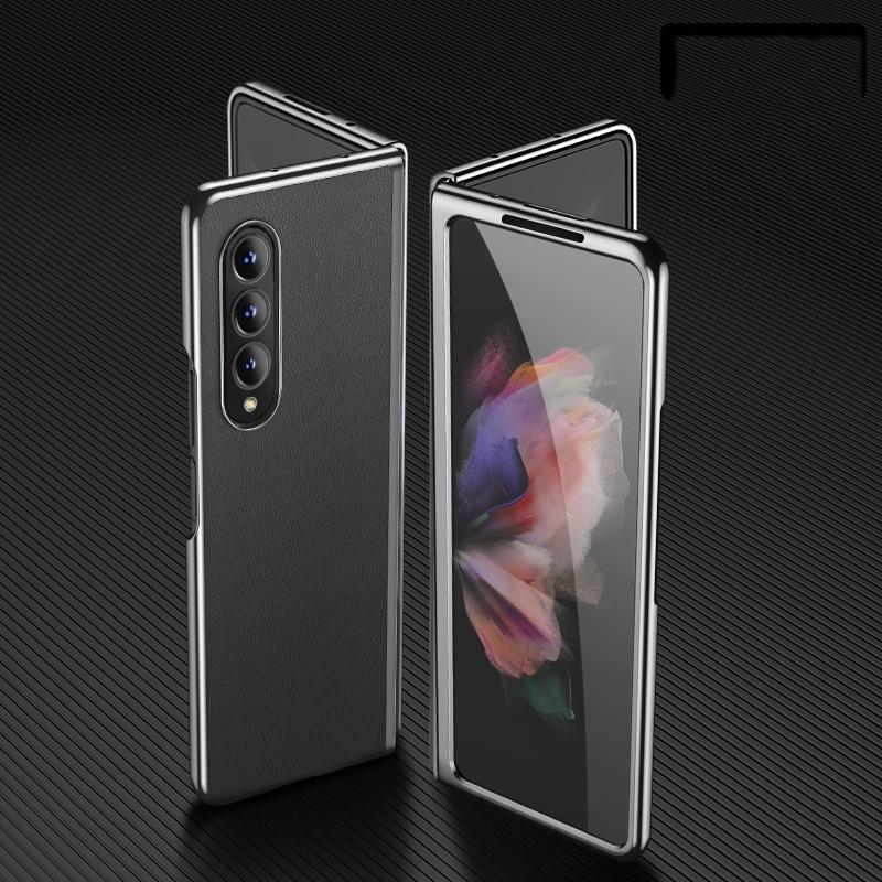 For Samsung Galaxy Z Fold4 5G Leather Plated Phone Cover - Black