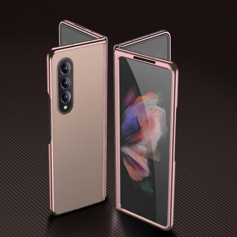 For Samsung Galaxy Z Fold4 5G Leather Plated Phone Cover - Black