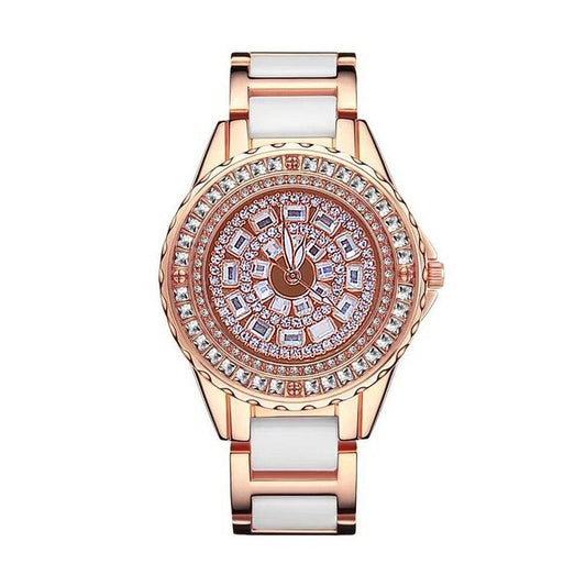 Rose Gold Ceramic Watch with Diamond Strap for Women