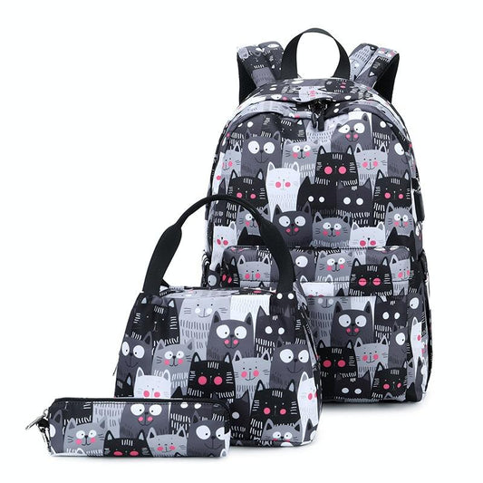 Student Backpack Set - Printed Design - Black